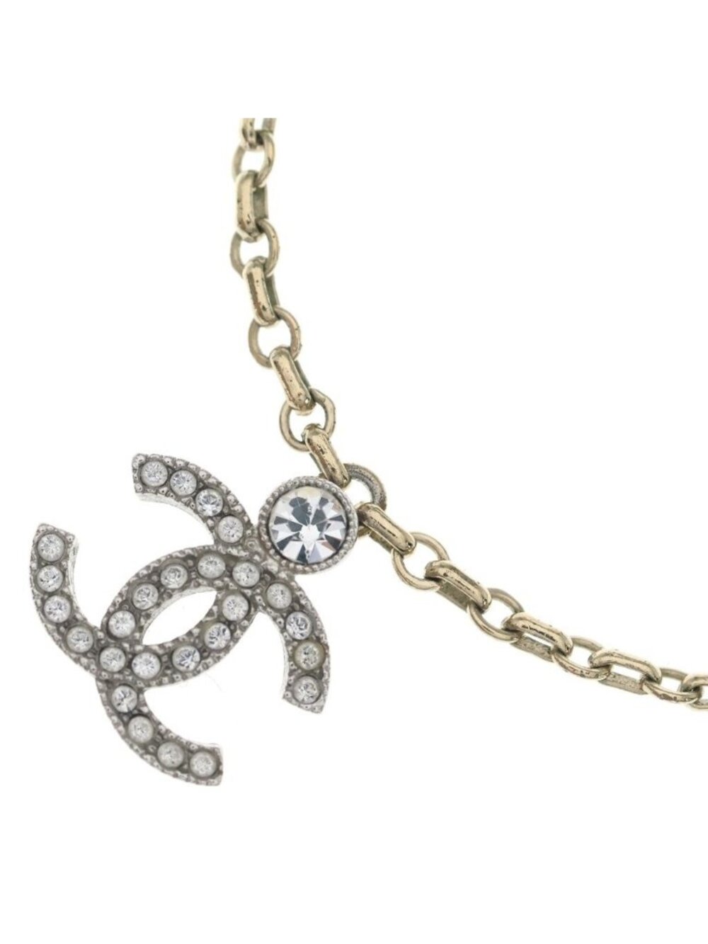 Chanel CC Logo Rhinestone Pendant Chain Gold